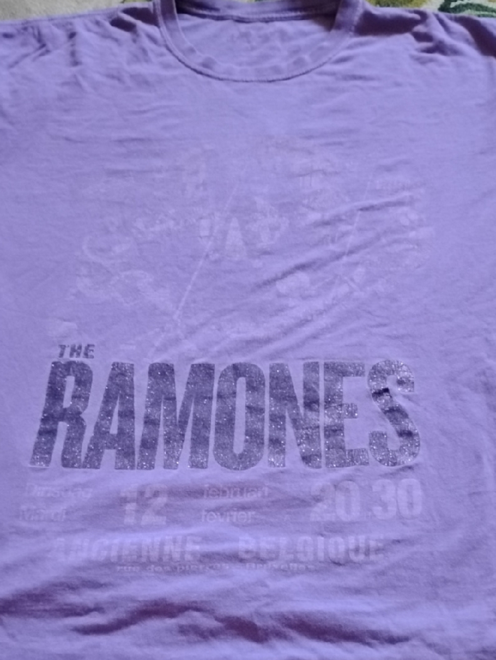 Men's Purple Vintage XL Ramones Punk Rock Music Glitter Logo Shirt
